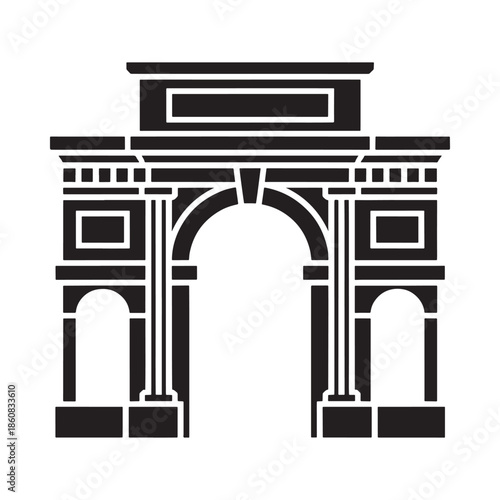 A simple black and white illustration of a classic architectural archway