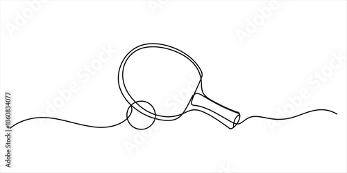 Continuous line drawing of a ping pong paddle and ball in a minimalist art style Vector, illustration