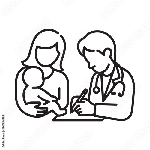 Doctor consulting with a mother and baby providing healthcare and medical advice