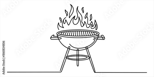 Barbecue grill with flames on a white background Vector, illustration
