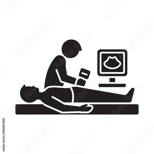 Ultrasound examination of a patient lying down with a technician present