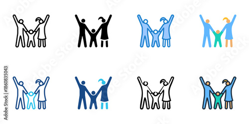 Family icons set multiple style collection. Editable stroke 
