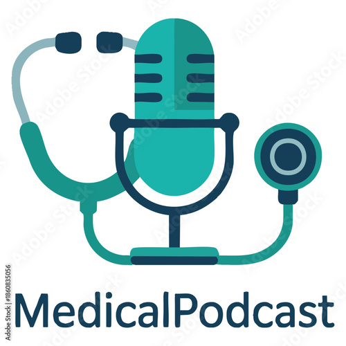 Medical podcast vector logo template with stethoscope symbol ideal for health care news medical broadcast educational health updates and modern media branding
