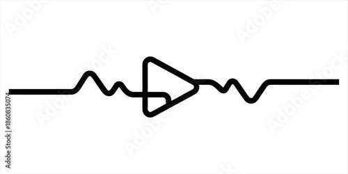 Minimalist line art illustration combining a play button icon with a continuous audio waveform Vector, illustration
