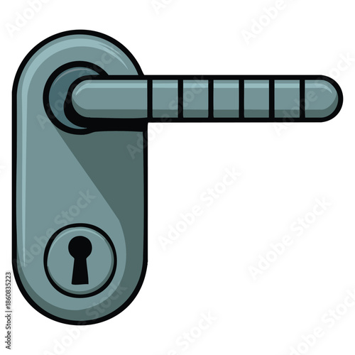 Metal door handle and lock flat style vector illustration house interior element suitable for home design renovation or architectural and hardware themed visuals