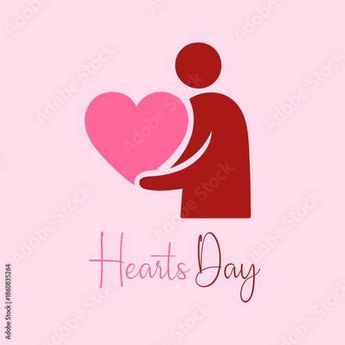 Giving Hearts Day represents the power of love and generosity, symbolized by a caring human figure extending an open hand to offer a heart. Banner poster, flyer and background design template.