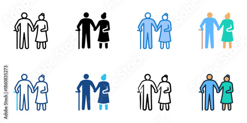 Grandparents icons set multiple style collection. Editable stroke 
