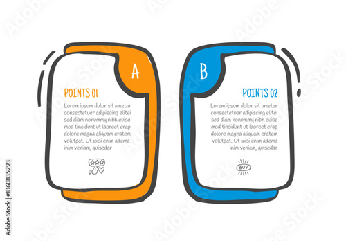 hand drawn doodle sketch comparison concept for infographic template banner with vertical round box container with background layer with two point list information