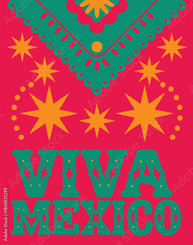 Mexican holiday viva mexico poster featuring colorful western style artwork ideal for festive decoration cultural design vibrant holiday vector illustration and celebration themes
