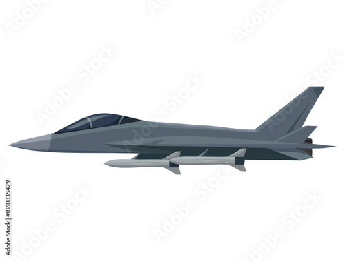 Military black aircraft fighter vector illustration featuring modern jet design and special aviation transport in flat style perfect for aviation themes