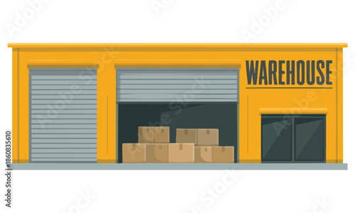 Modern warehouse building industrial construction flat style vector illustration isolated on white background perfect for architecture or logistics themed design