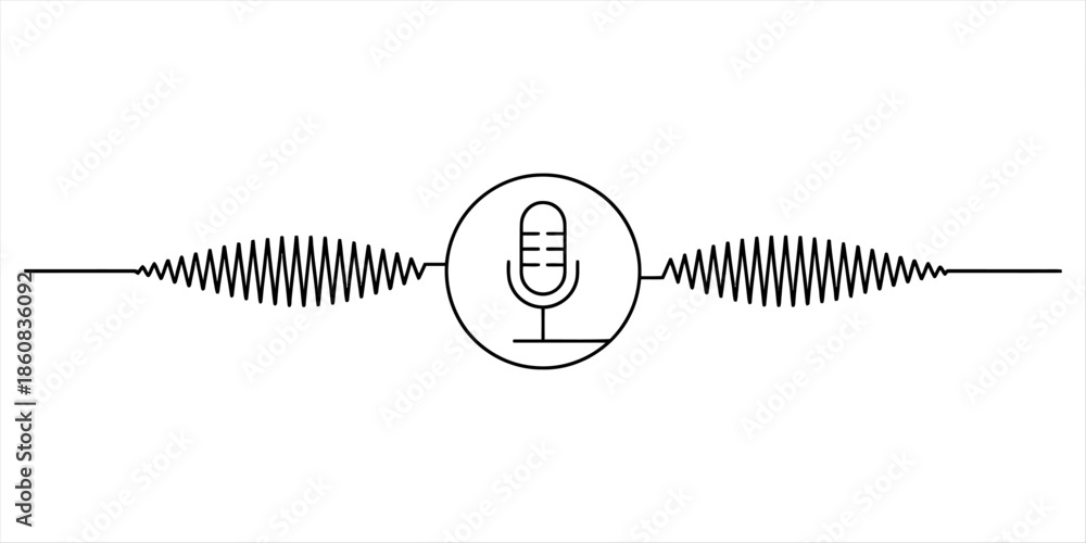Ταπετσαρία Microphone icon with sound waves representing audio recording Vector, illustrati