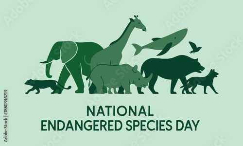 National Endangered Species Day poster vector illustration with green silhouettes of wild animals ideal for awareness environmental themed design and education