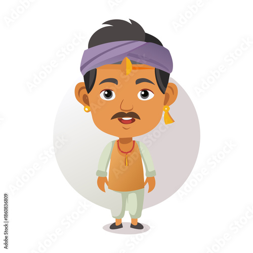 2d Indian man cartoon character ready for animation moral stories,