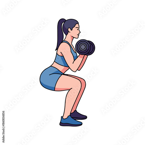 Woman performing dumbbell squat exercise for fitness.
