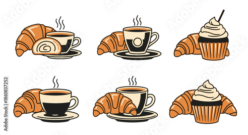 Delicious Croissants and Coffee Set for Breakfast or Snack.
