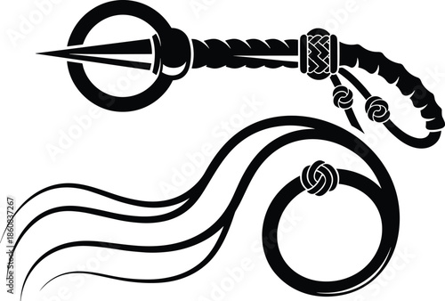 Phurba and Khatvanga Tibetan Buddhist Ritual Dagger Staff Vector Illustration for Sacred Tantric Spiritual Practice and Esoteric Symbols Art.