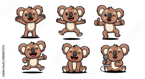 Cute Koala Character Set With Various Poses And Expressions.