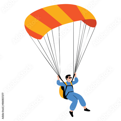 Parachuting skydiver vector illustration flying with parachute isolated on white background great for sport leisure activity and adventure inspired graphics