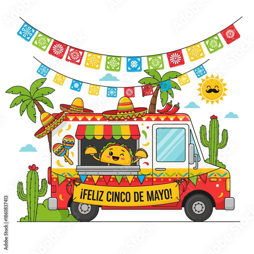 Happy Taco Food Truck Fiesta: Cinco de Mayo Celebration with Mexican Decor