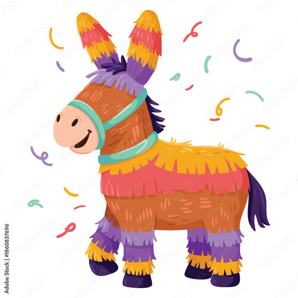 Naklejka premium Pink mexican horse pinata cartoon isometric vector illustration with paper clothes sweets inside representing latin american culture traditions website poster banner element