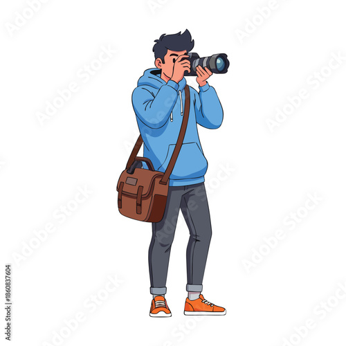 Professional Photographer Capturing Moments with a Long Lens Camera