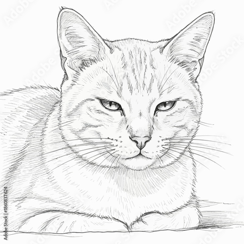 Detailed Sketch of a Tabby Cat's Face with Intense Gaze