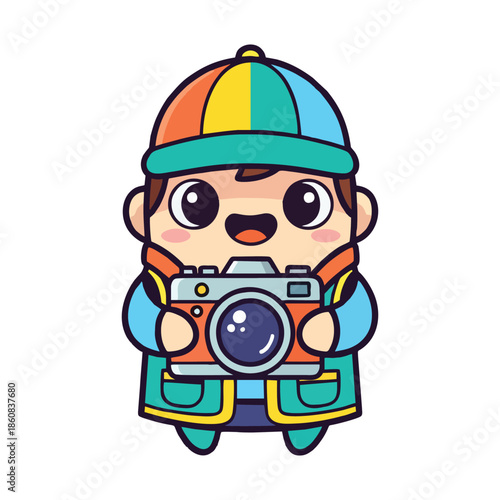 Cute Little Cartoon Photographer Capturing Happy Memories with a Camera