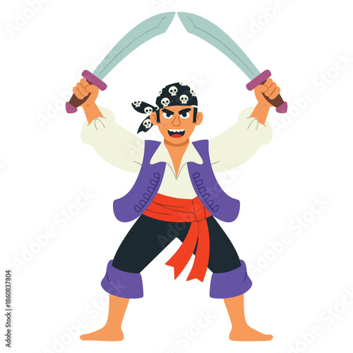 Pirate character vector illustration brave with sabres suitable for adventure fantasy theme game illustration or storytelling creative design projects