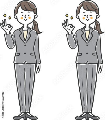 OKサインをする女性会社員　全身　ベクター