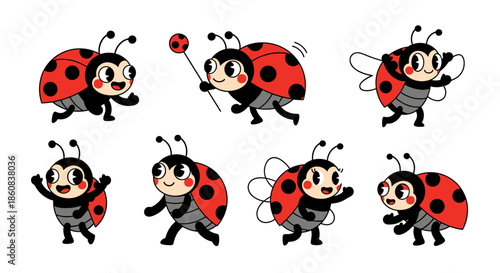 Cute Ladybug Characters Collection Diverse Poses and Actions.