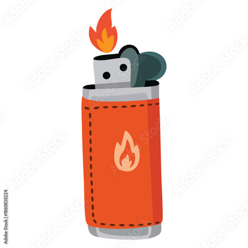 Portable steel lighter in leather case vector illustration perfect for cigarette igniting device fire generating tool and accessory themed creative design
