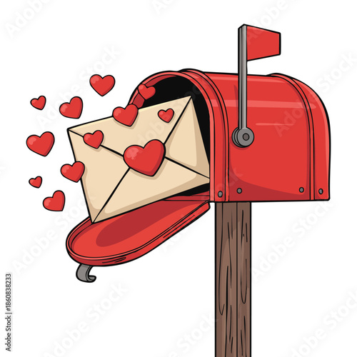 Postal envelope with heart and post mail box illustration valentines day themed artwork ideal for romantic correspondence greeting cards and sweet love visuals