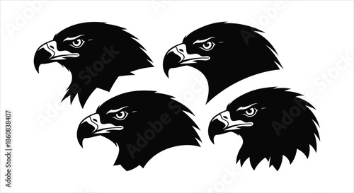 Powerful eagle head vector silhouettes, a majestic symbol of freedom and strength in a graphic design set