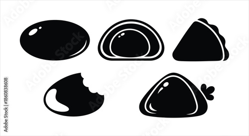Variety of Sweet Asian Delicacies Silhouettes Mochi and Traditional Pastry Icon Collection