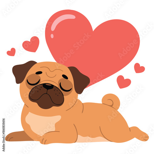 Pug dog vector illustration cute friendly character with red heart perfect for love themed animal pet cartoon and playful creative artwork