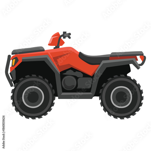 Quad bike isolated in side view vector illustration of four wheeled motorcycle flat style icon for transportation design or vehicle themed artwork