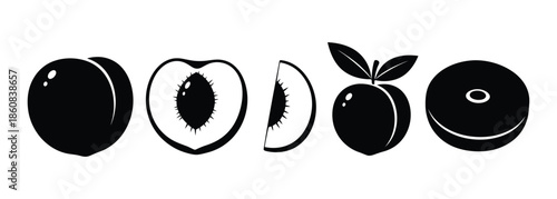 Collection of diverse peach and nectarine silhouette icons, perfect for health, food, and summer-themed designs