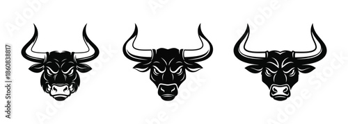 Stylized bull head illustrations on a white background