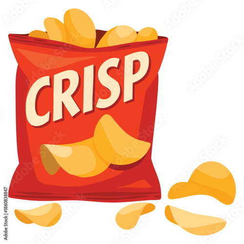 Red bag of crisp potato chips vector illustration isolated on white background perfect for food snack packaging product label or commercial themed design