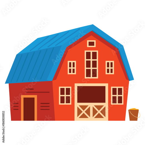 Red barn traditional American agricultural rural building cartoon style vector illustration ideal for farm countryside architecture and agricultural designs