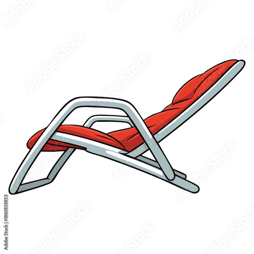 Red beach chair close up illustration isolated vector design suitable for summer vacation seaside relaxation or outdoor leisure themed creative artwork