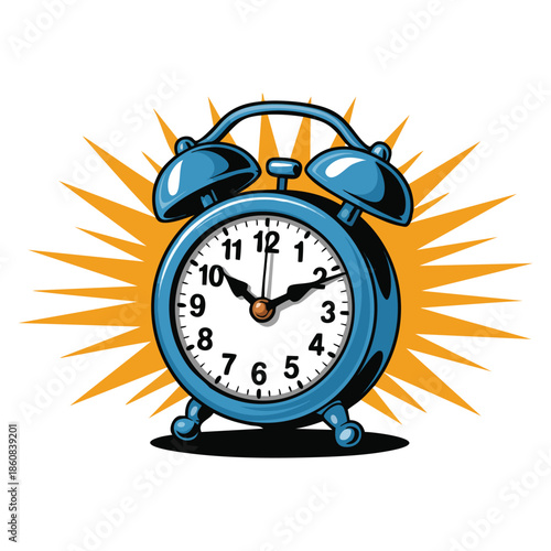 Retro alarm clock vector classic ringing design in line and color showing wake up concept vintage timepiece morning routine and traditional clock artwork