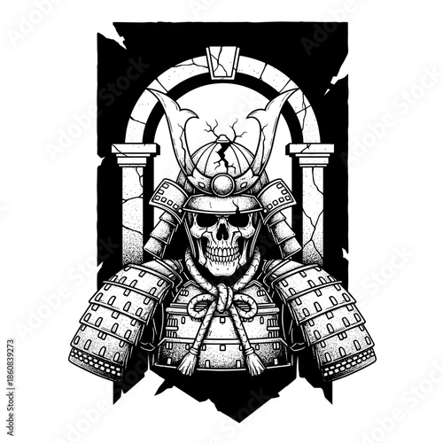 Skull Samurai Warrior Armor Illustration.