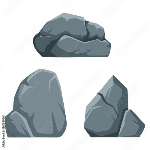 Rock stones set gray boulders natural building material landscape design cartoon vector illustration ideal for architecture garden decoration or nature themed visuals
