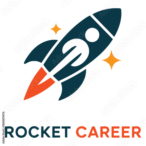 Roket career vector logo template using rocket and human with tie symbol suitable for business professional growth branding and futuristic career themed identity