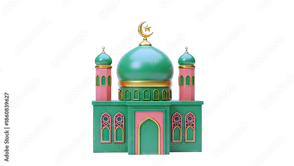 Obraz premium 3D Mosque Illustration with Green Domes and Gold Accents