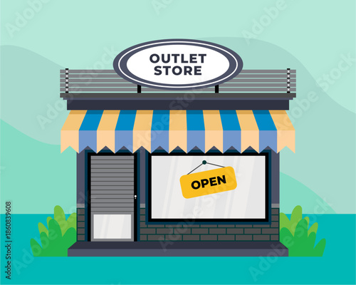 Flat design store front with place for name