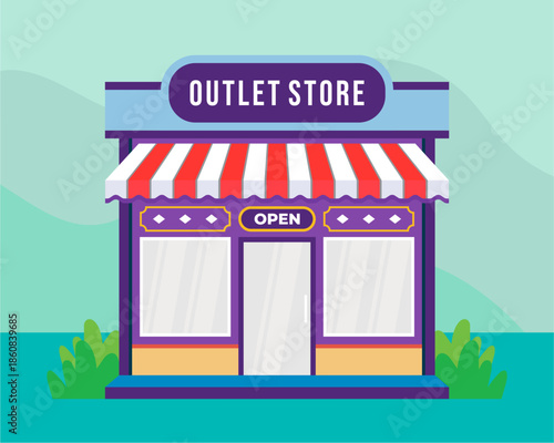 Flat design store front with place for name