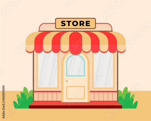 Flat design store front with place for name
